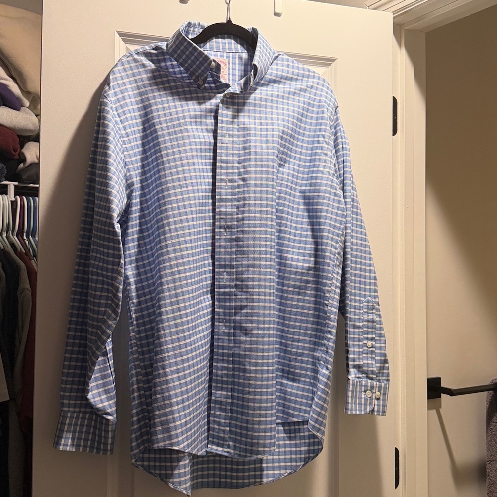 Brooks Brother Madison Blue and White Checkered Shirt